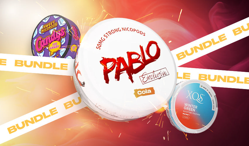 Promotional image of various nicotine pod products with 'Pablo' prominently displayed.